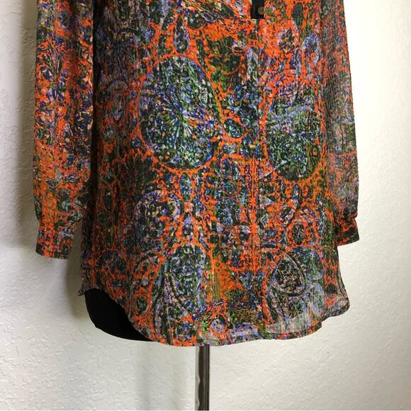 Anthropologie Edme & Esyllte orange floral semi sheer peasant top size 2 - Picture 3 of 13